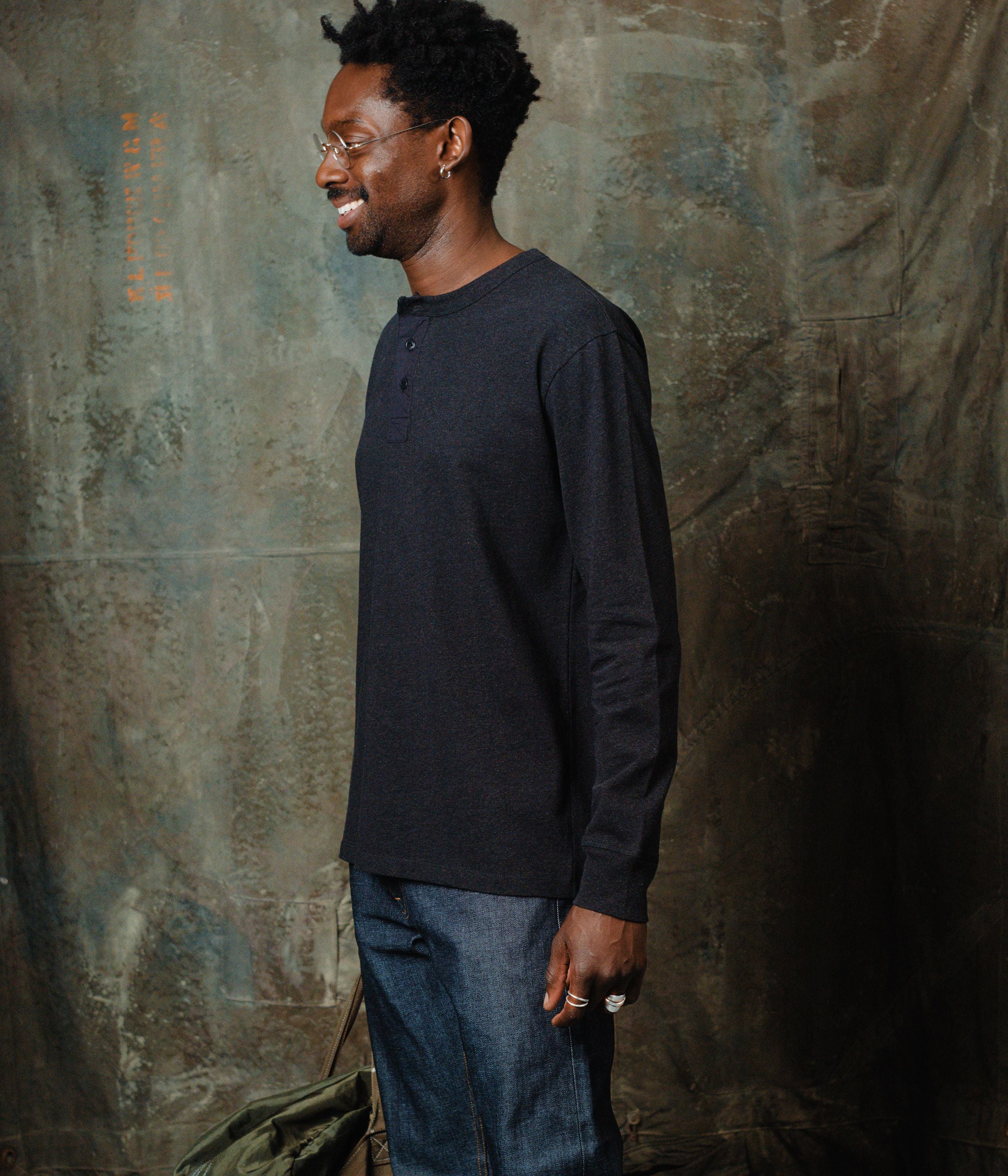 Henley homme coton manches longues