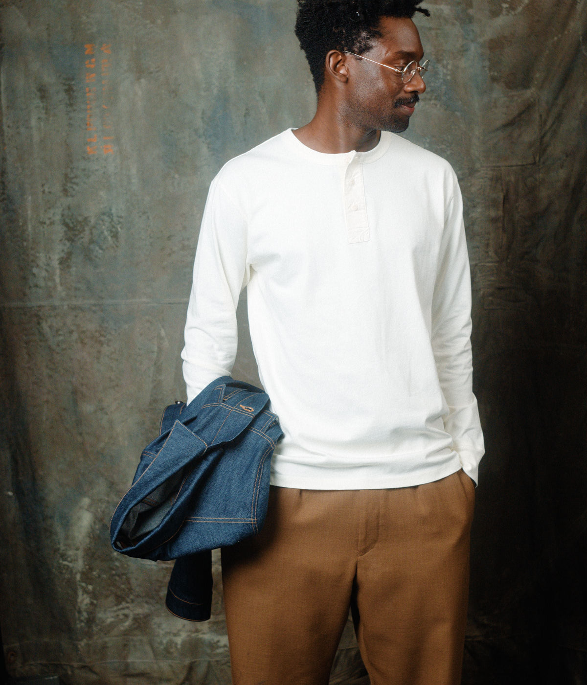 Henley homme coton manches longues