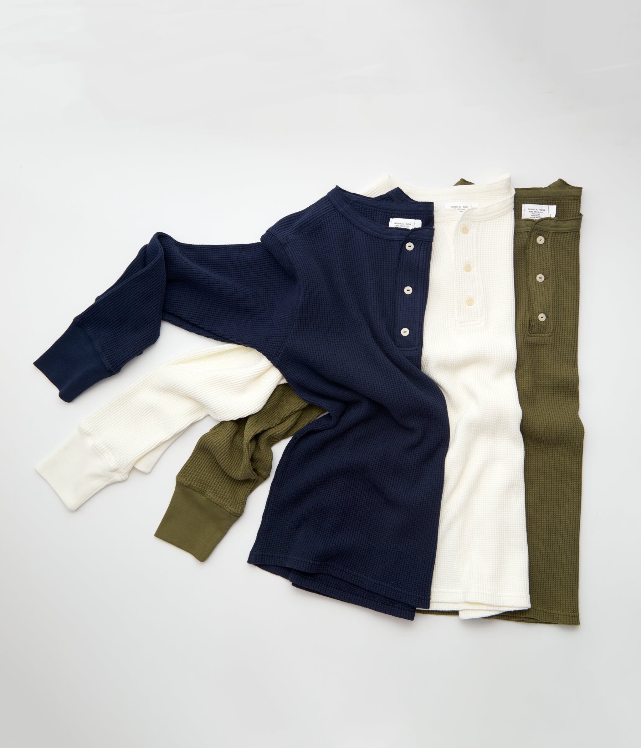 Henley homme gaufré kaki et off-white-militaire à manches longues