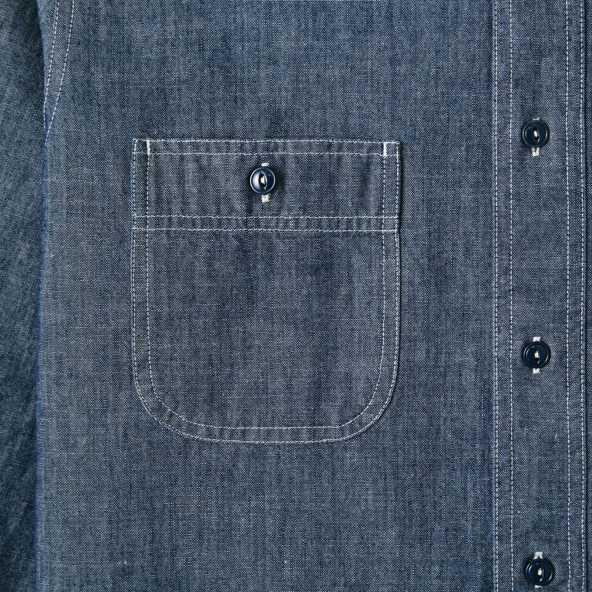 Boutons œil de chat authentiques chemise chambray homme navy