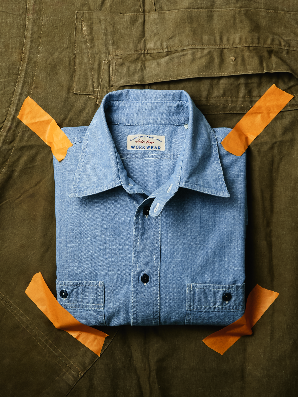 Chemise Chambray Work — vue principale, chemiseworkchambrayhommeindigo8ozavecpochespoitrineetcolc...