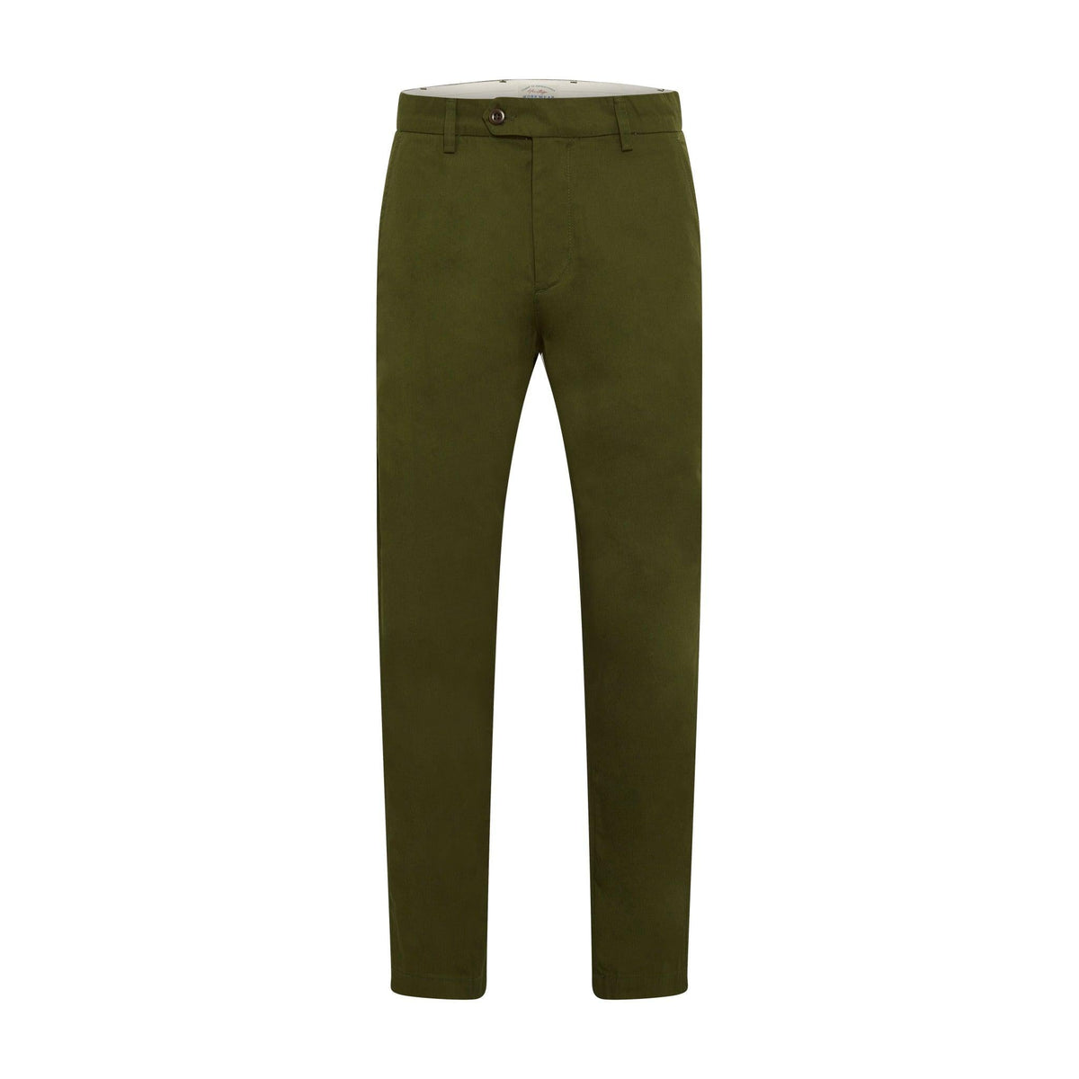 Chino homme en gabardine olive, vue de face, coupe droite