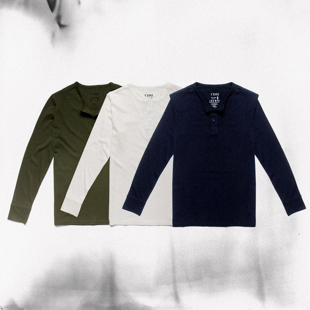 Henley homme coton manches longues