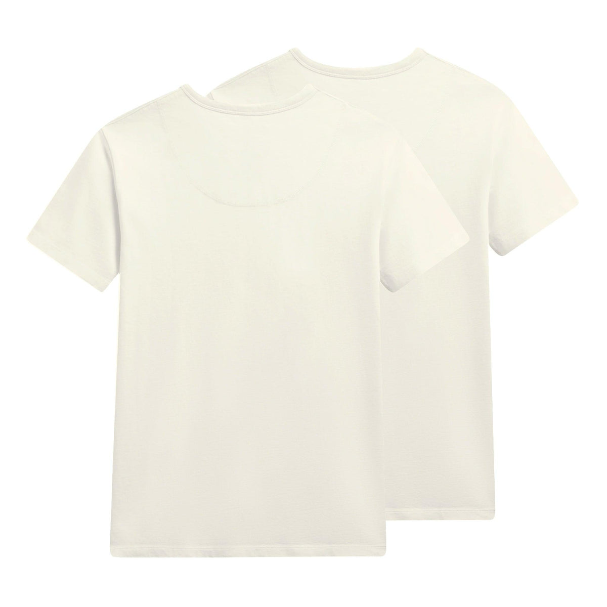 Pack duo de t-shirts colletage écru vus de dos, empiècement de colletage arrondi sur jersey de coton